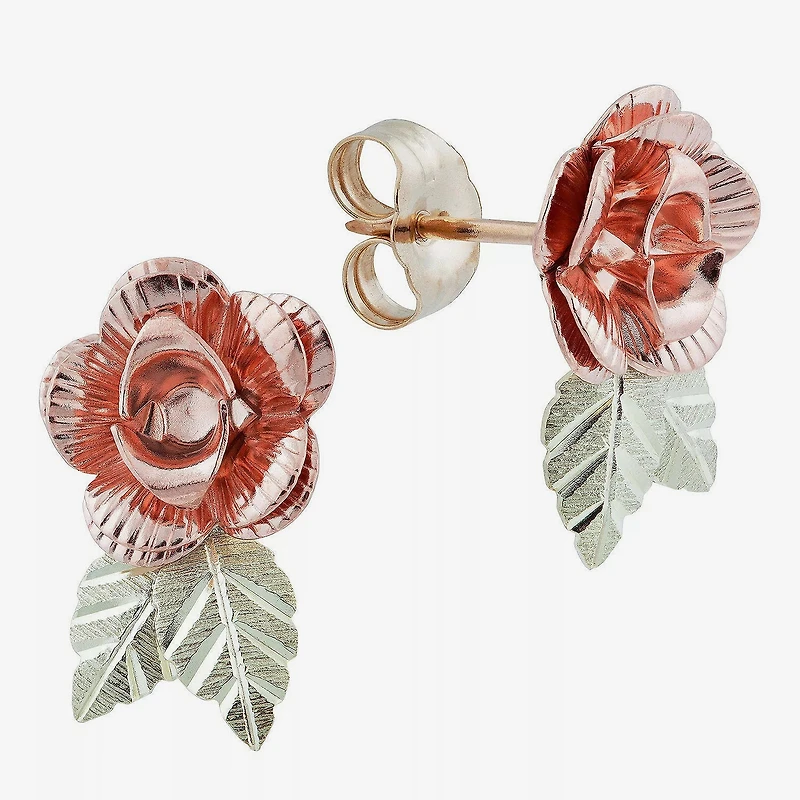 Black Hills Gold 10K Tri-Color Gold 12.7mm Flower Stud Earrings
