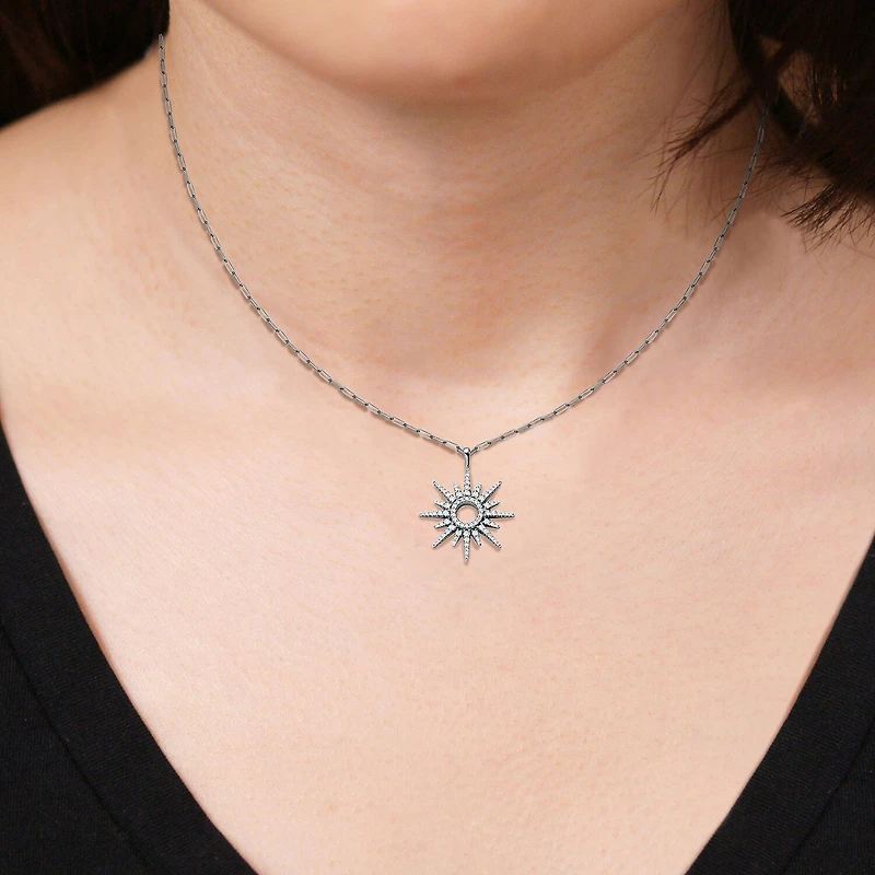Womens 7/8 CT. T.W. Cubic Zirconia Sterling Silver Paperclip Sunburst 17 Inch Pendant Necklace