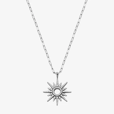 Womens 7/8 CT. T.W. Cubic Zirconia Sterling Silver Paperclip Sunburst 17 Inch Pendant Necklace
