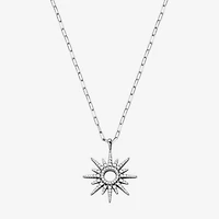 Womens 7/8 CT. T.W. Cubic Zirconia Sterling Silver Paperclip Sunburst 17 Inch Pendant Necklace