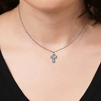 Womens 1 1/8 CT. T.W. White Mother Of Pearl Sterling Silver Cross 17 Inch Pendant Necklace