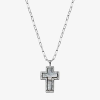 Womens 1 1/8 CT. T.W. White Mother Of Pearl Sterling Silver Cross 17 Inch Pendant Necklace