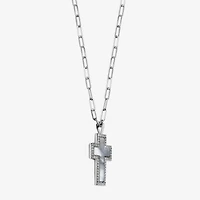 Womens 1 1/8 CT. T.W. White Mother Of Pearl Sterling Silver Cross 17 Inch Pendant Necklace