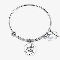 Footnotes Mom Womens Crystal Stainless Steel Heart Bangle Bracelet