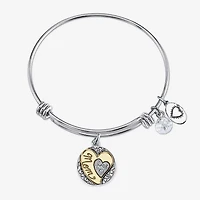 Footnotes Mom Womens Crystal Stainless Steel Heart Bangle Bracelet