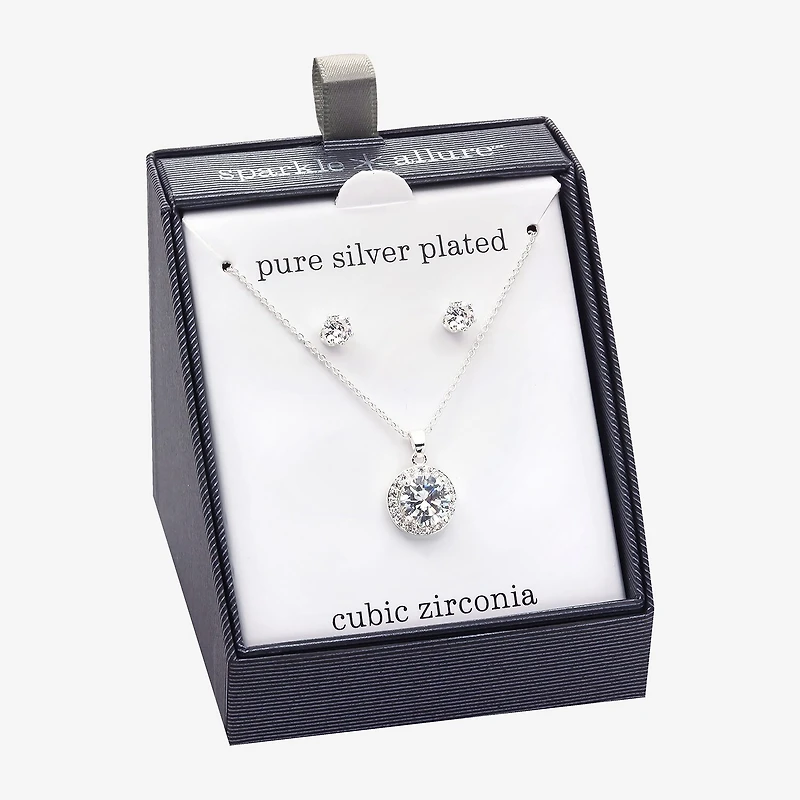 Sparkle Allure Womens White Cubic Zirconia Pure Silver Over Brass 2-pc. Jewelry Set