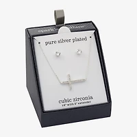 Sparkle Allure Womens White Cubic Zirconia Pure Silver Over Brass Cross 2-pc. Jewelry Set