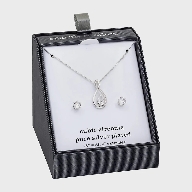 Sparkle Allure Womens Cubic Zirconia Pure Silver Over Brass Infinity 2-pc. Jewelry Set
