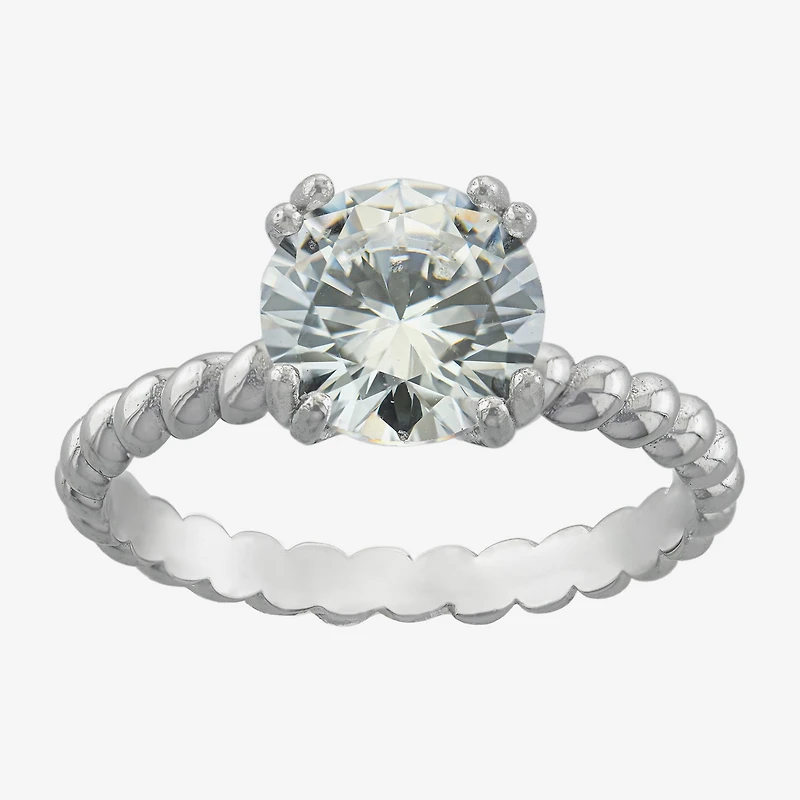Silver Treasures Womens Cubic Zirconia Sterling Silver Solitaire Engagement Ring