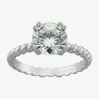 Silver Treasures Womens Cubic Zirconia Sterling Silver Solitaire Engagement Ring