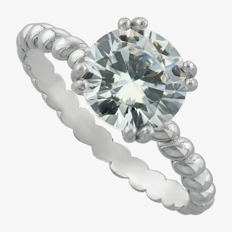 Silver Treasures Womens Cubic Zirconia Sterling Silver Solitaire Engagement Ring