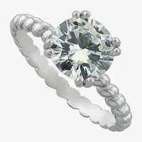 Silver Treasures Womens Cubic Zirconia Sterling Silver Solitaire Engagement Ring