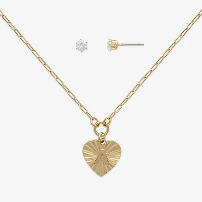 Mixit Hypoallergenic Gold Tone Womens Cubic Zirconia Heart 2-pc. Jewelry Set