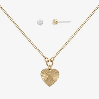 Mixit Hypoallergenic Gold Tone Womens Cubic Zirconia Heart 2-pc. Jewelry Set