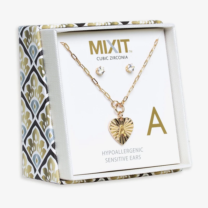 Mixit Hypoallergenic Gold Tone Womens Cubic Zirconia Heart 2-pc. Jewelry Set