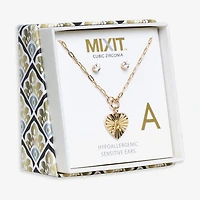 Mixit Hypoallergenic Gold Tone Womens Cubic Zirconia Heart 2-pc. Jewelry Set