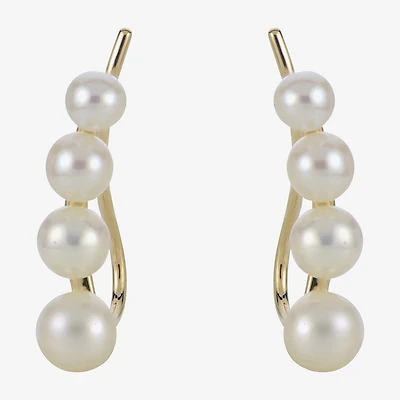 Cultured Freshwater Pearl and 14K Yellow Gold Climber Earrings