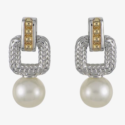 Womens White Cultured Freshwater Pearl 14K Two Tone Gold Over Silver Drop Earrings