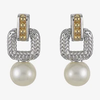 Womens White Cultured Freshwater Pearl 14K Two Tone Gold Over Silver Drop Earrings