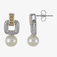 Womens White Cultured Freshwater Pearl 14K Two Tone Gold Over Silver Drop Earrings