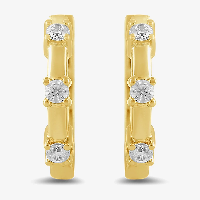 Womens Diamond Accent Lab Grown White Diamond Accent 10K Gold 10.4mm Hoop Earrings