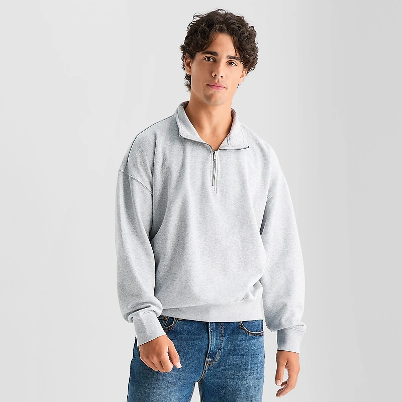 Arizona Mens Mock Neck Long Sleeve Quarter-Zip Pullover