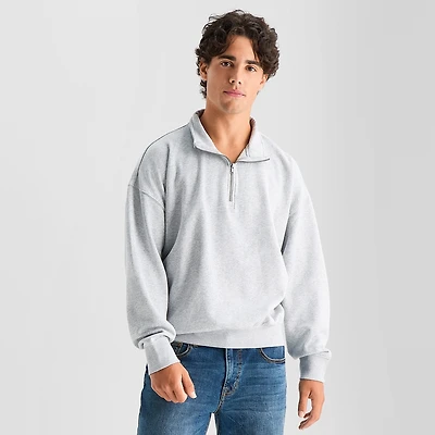 Arizona Mens Mock Neck Long Sleeve Quarter-Zip Pullover