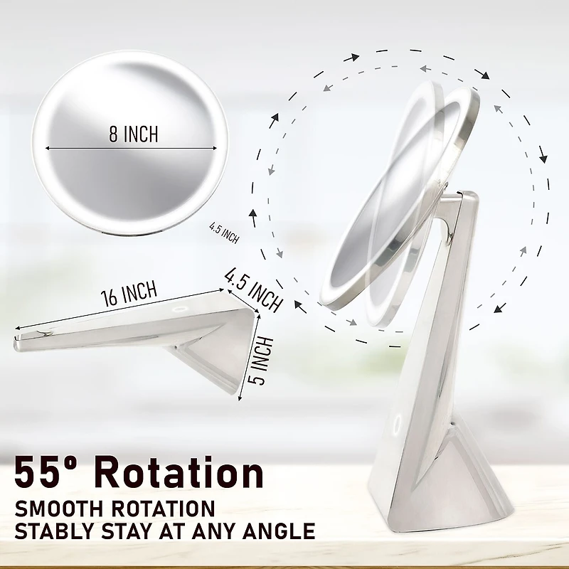 NuBrilliance Cordless 8'' Diameter 5X Rechargeable Magnification Mirror