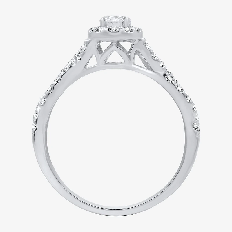 I Said Yes (H-I / I1) Womens 1 CT. T.W. Lab Grown White Diamond Sterling Silver or 14K Gold Over Oval Side Stone Halo Bridal Set