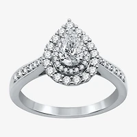 I Said Yes (H-I / I1) Womens 3/4 CT. T.W. Lab Grown White Diamond Sterling Silver or 14K Gold Over Pear Side Stone Halo Engagement Ring