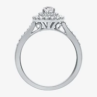 I Said Yes (H-I / I1) Womens 3/4 CT. T.W. Lab Grown White Diamond Sterling Silver or 14K Gold Over Pear Side Stone Halo Engagement Ring