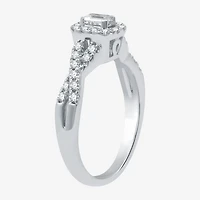 I Said Yes (H-I / I1) Womens 1/2 CT. T.W. Lab Grown White Diamond Sterling Silver or 14K Gold Over Side Stone Halo Engagement Ring
