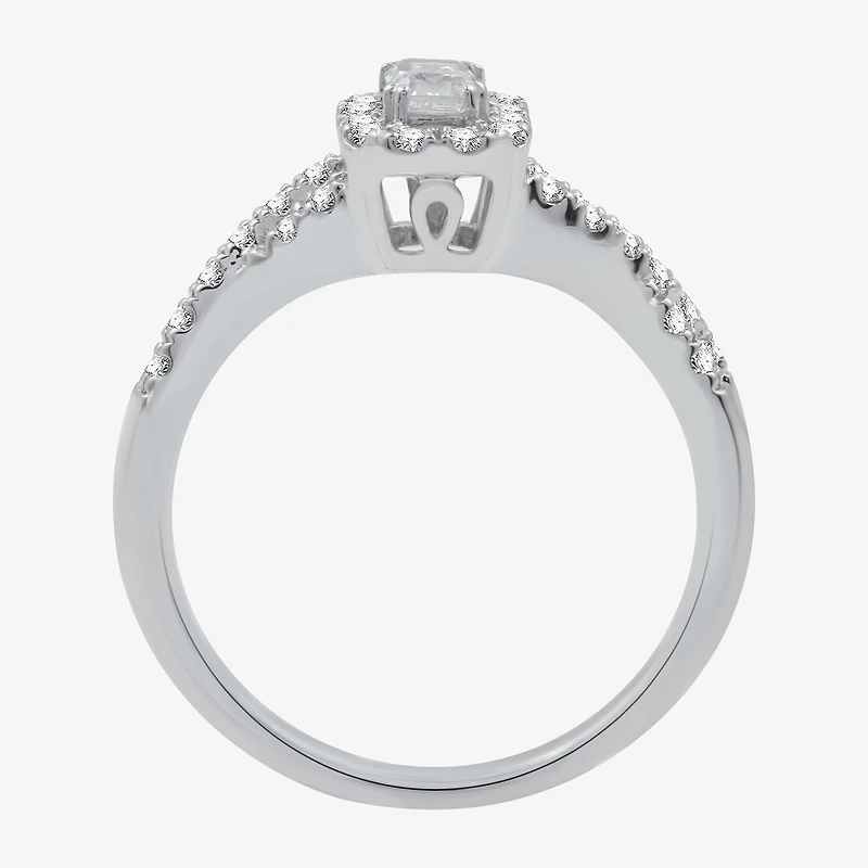 I Said Yes (H-I / I1) Womens 1/2 CT. T.W. Lab Grown White Diamond Sterling Silver or 14K Gold Over Side Stone Halo Engagement Ring
