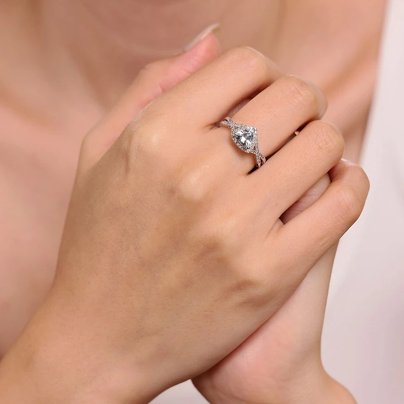 Womens 1/5 CT. Genuine Blue Aquamarine 10K Gold Halo Crossover Cocktail Ring