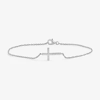 1/10 Ct. T.W. Sideways Cross Womens 10K Gold 7.25 Inch Rope Cross Chain Bracelet