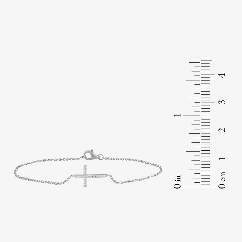 1/10 Ct. T.W. Sideways Cross Womens 10K Gold 7.25 Inch Rope Cross Chain Bracelet