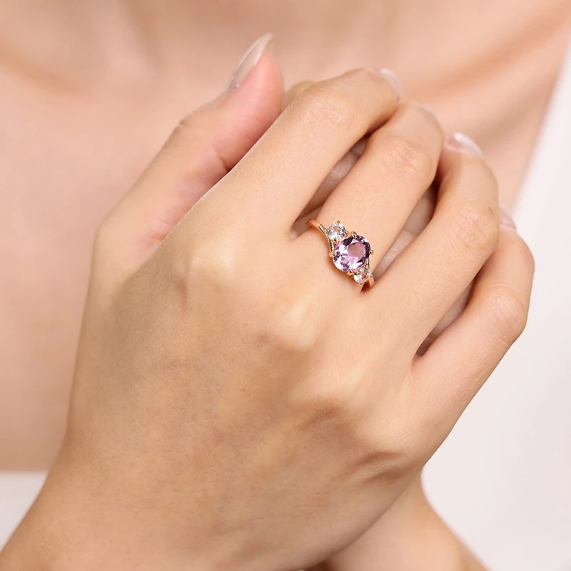 Womens Genuine Semi Precious Stone Sterling Silver Oval 3-Stone Cocktail Ring
