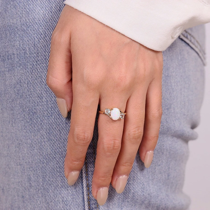 Womens Genuine Semi Precious Stone Sterling Silver Oval 3-Stone Cocktail Ring