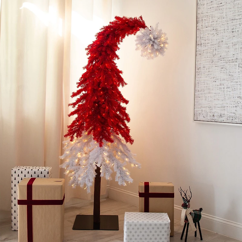 Nearly Natural 7ft Red Santa’S Hat 500 Led Lights And 1272 Bendable Branches 7 Foot Pre-Lit Fir Christmas Tree