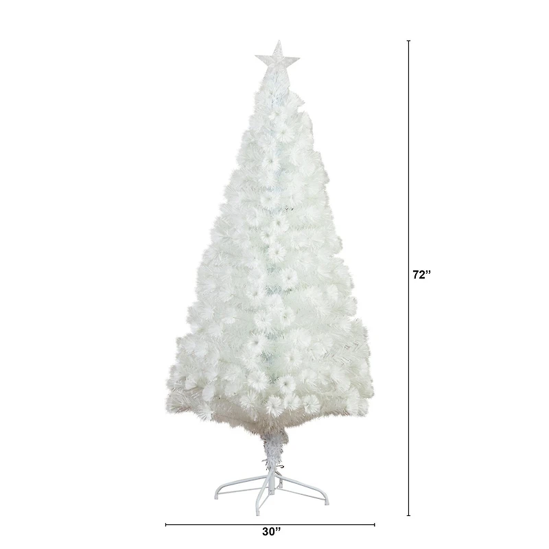 Nearly Natural Pre-Lit Fiber Optic Artificial White With Star Tree Topper 6 Foot Pre-Lit Fir Christmas Tree