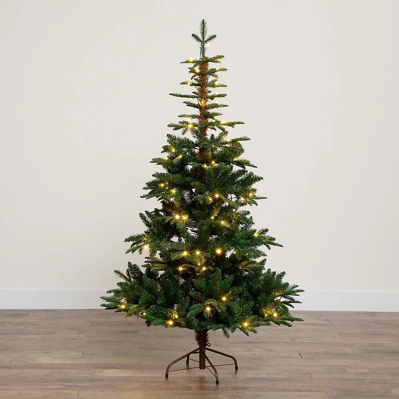 Nearly Natural Pre-Lit Artificial Idaho Mixed Fir 130 Warm White Led Lights 6 Foot Pre-Lit Fir Christmas Tree
