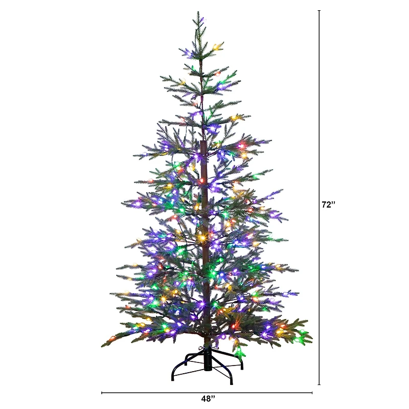 Nearly Natural Pre-Lit Artificial Natural Fresh Cut Fir With Instant Connect Technology And 230 Color Changing Led Dewdrop Lights 6 Foot Pre-Lit Fir Christmas Tree