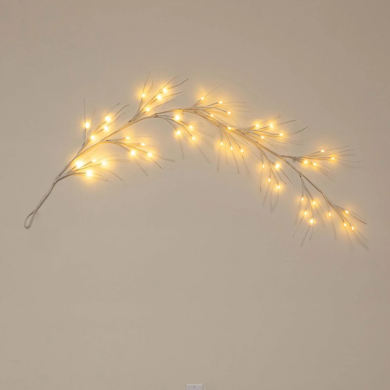 Nearly Natural Pre-Lit Artificial White Birch Garland With 48 Warm White Led Lights Christmas Indoor Garland