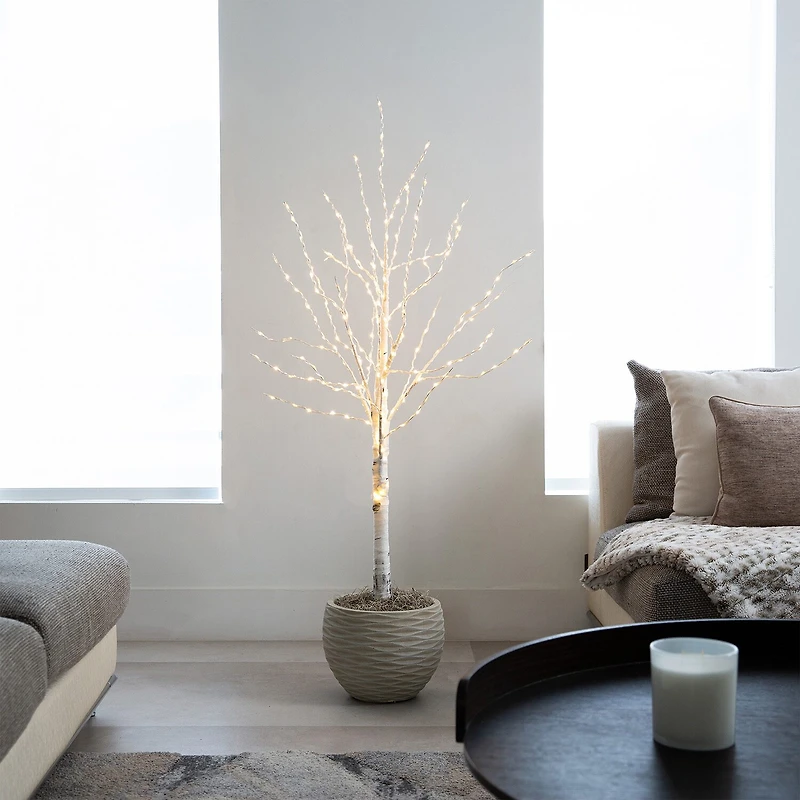 Nearly Natural Pre-Lit Artificial White Birch With Color Changing Led Lights Foot Pre-Lit Birch Christmas Tree