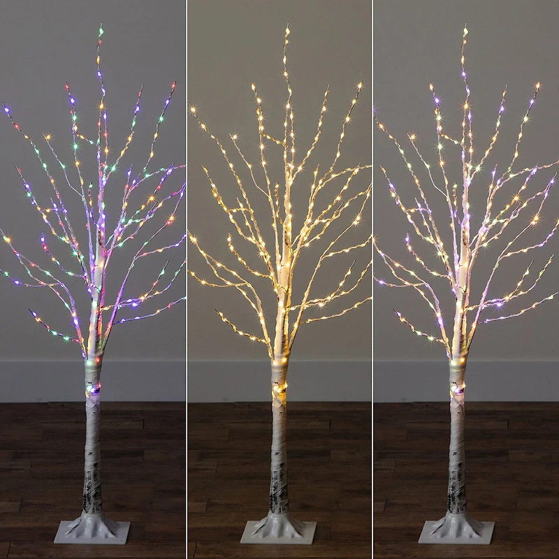 Nearly Natural Pre-Lit Artificial White Birch With Color Changing Led Lights Foot Pre-Lit Birch Christmas Tree