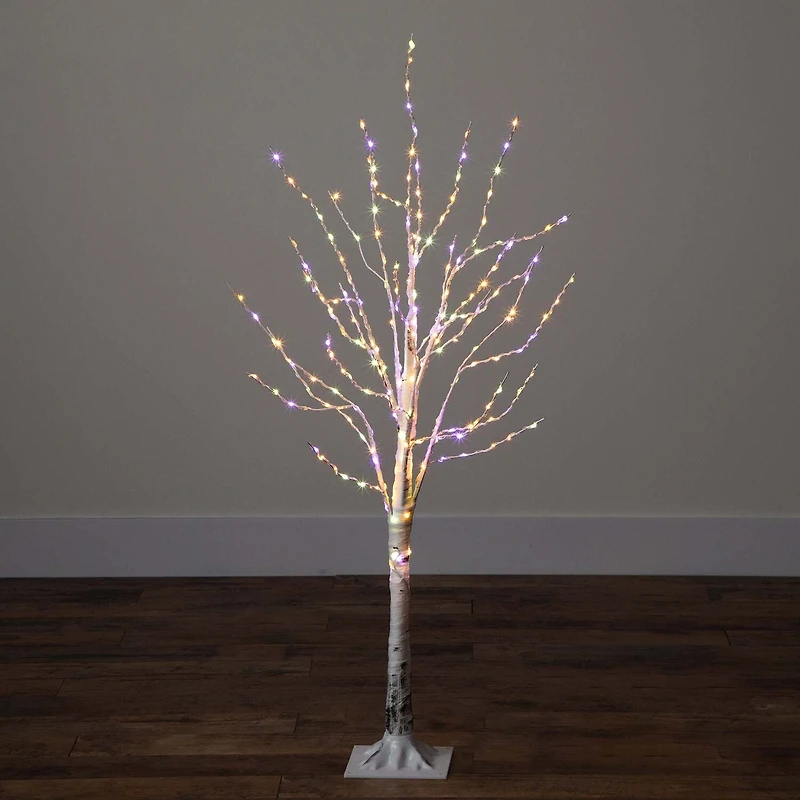 Nearly Natural Pre-Lit Artificial White Birch With Color Changing Led Lights Foot Pre-Lit Birch Christmas Tree