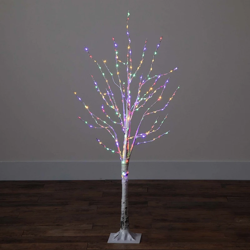 Nearly Natural Pre-Lit Artificial White Birch With Color Changing Led Lights Foot Pre-Lit Birch Christmas Tree