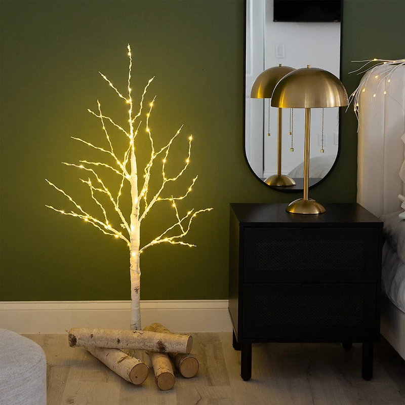 Nearly Natural 4ft Pre-Lit Artificial White Birch With 180 Warm White Led Lights 4 Foot Pre-Lit Birch Christmas Tree