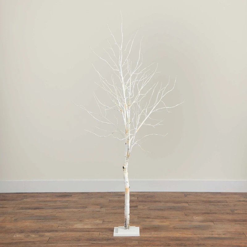 Nearly Natural Pre-Lit Artificial White Birch  With 90 White Led Lights 6 Foot Pre-Lit Birch Christmas Tree