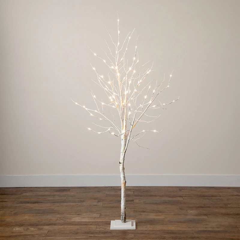 Nearly Natural Pre-Lit Artificial White Birch  With 90 White Led Lights 6 Foot Pre-Lit Birch Christmas Tree